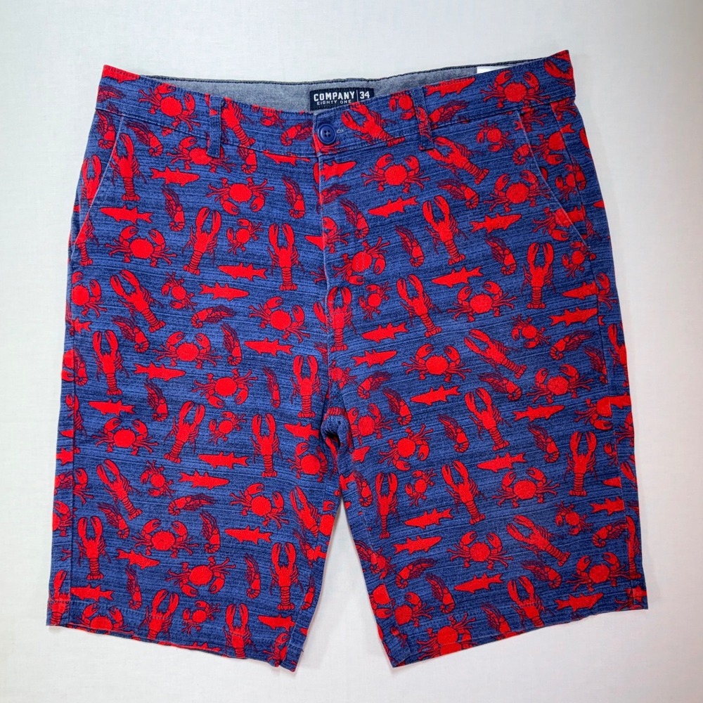 Company Eighty One Mens‎ 34 Blue Red Lobster Crab Fish Nautical Chino Shorts